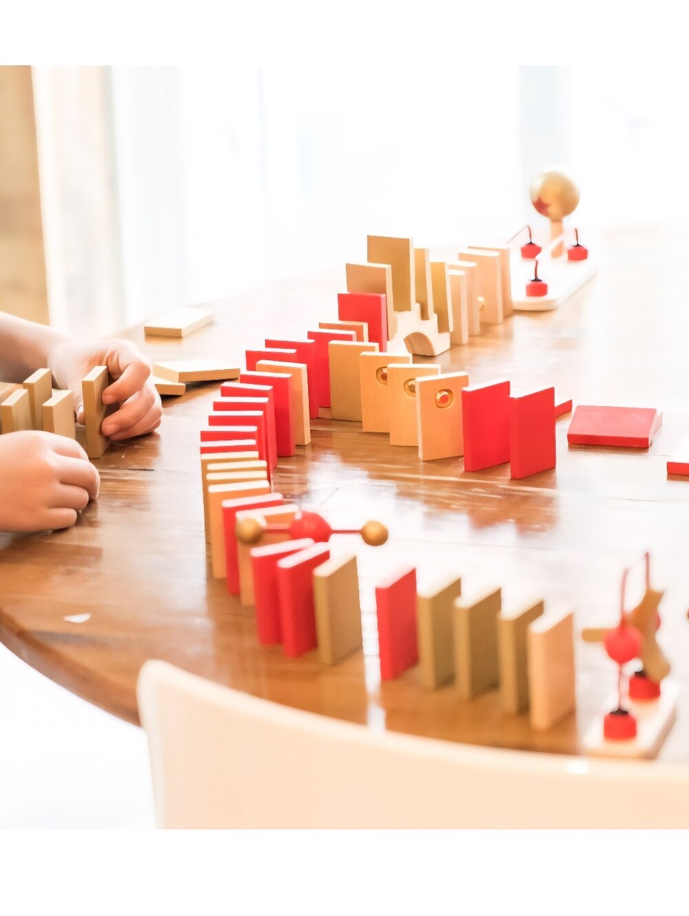 Hape Wooden Domino Rally Montessori STEM Building Toy Partial Set Natural Red